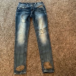 Miss Me destroyed boho skinny cuffed jeans